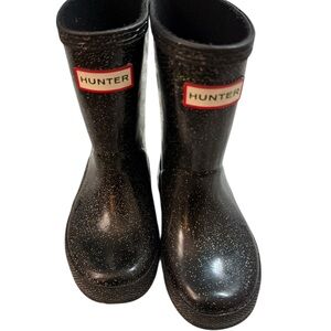 HUNTER Kids Black Glitter Rain Boots - Size 7